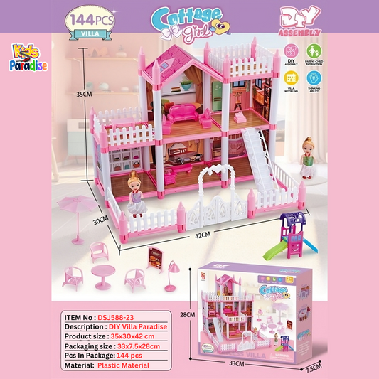 DIY Princess Doll House DSJ-588-23 Big Villa Collocation Home Furniture Puzzle Kit Family Set For Kids Children Girls Gift 144 Pieces