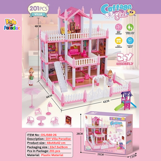 DIY Princess Doll House DSJ-588-26 Big Villa Collocation Home Furniture Puzzle Kit Family Set For Kids Children Girls Gift 201 Pieces