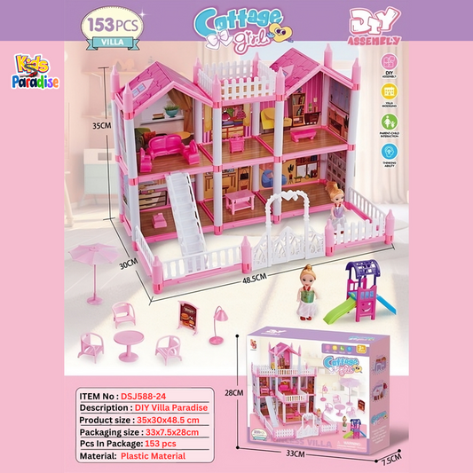 DIY Princess Doll House DSJ-588-24 Big Villa Collocation Home Furniture Puzzle Kit Family Set For Kids Children Girls Gift 153 Pieces