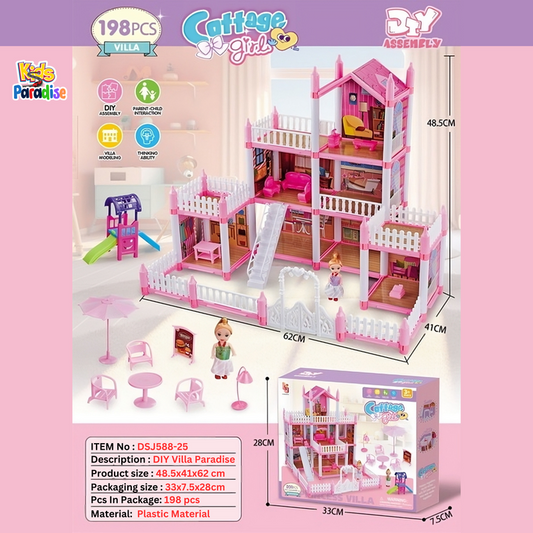 DIY Princess Doll House DSJ-588-25 Big Villa Collocation Home Furniture Puzzle Kit Family Set For Kids Children Girls Gift 198 Pieces