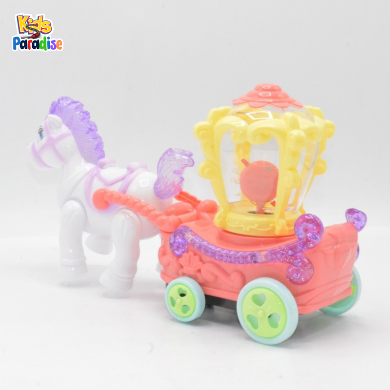 Clever Pony Auto Turns Cartoon Light & Musical Carriage Baggi For Kids