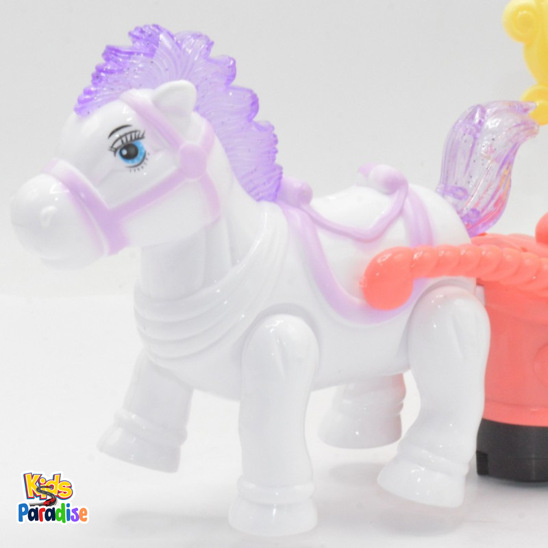 Clever Pony Auto Turns Cartoon Light & Musical Carriage Baggi For Kids
