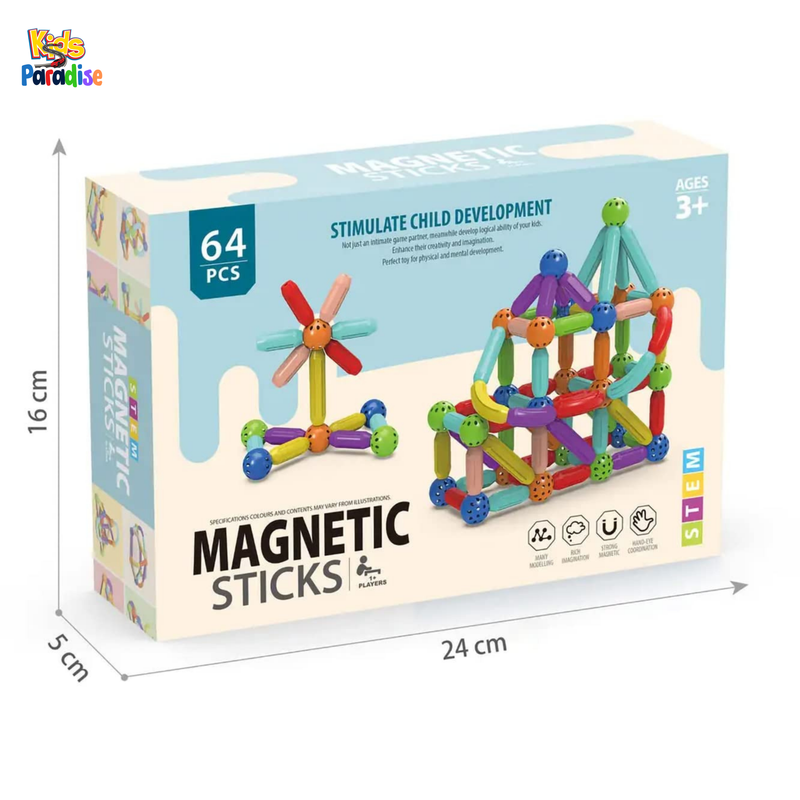 64 Pcs Strong Magnetic Puzzle Sticks Set