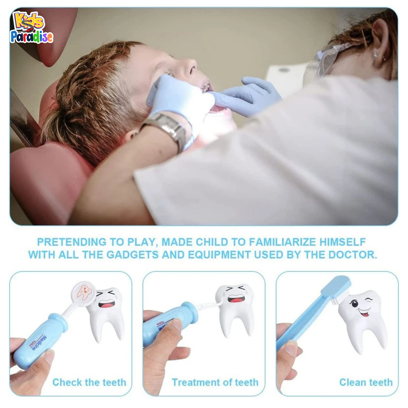 Dentist Doctor Set for Kids Medical Kit with 15pc of Dental Instruments Blue