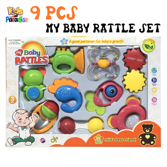 9 Pcs Baby Rattles Set Box For Kids - Assorted