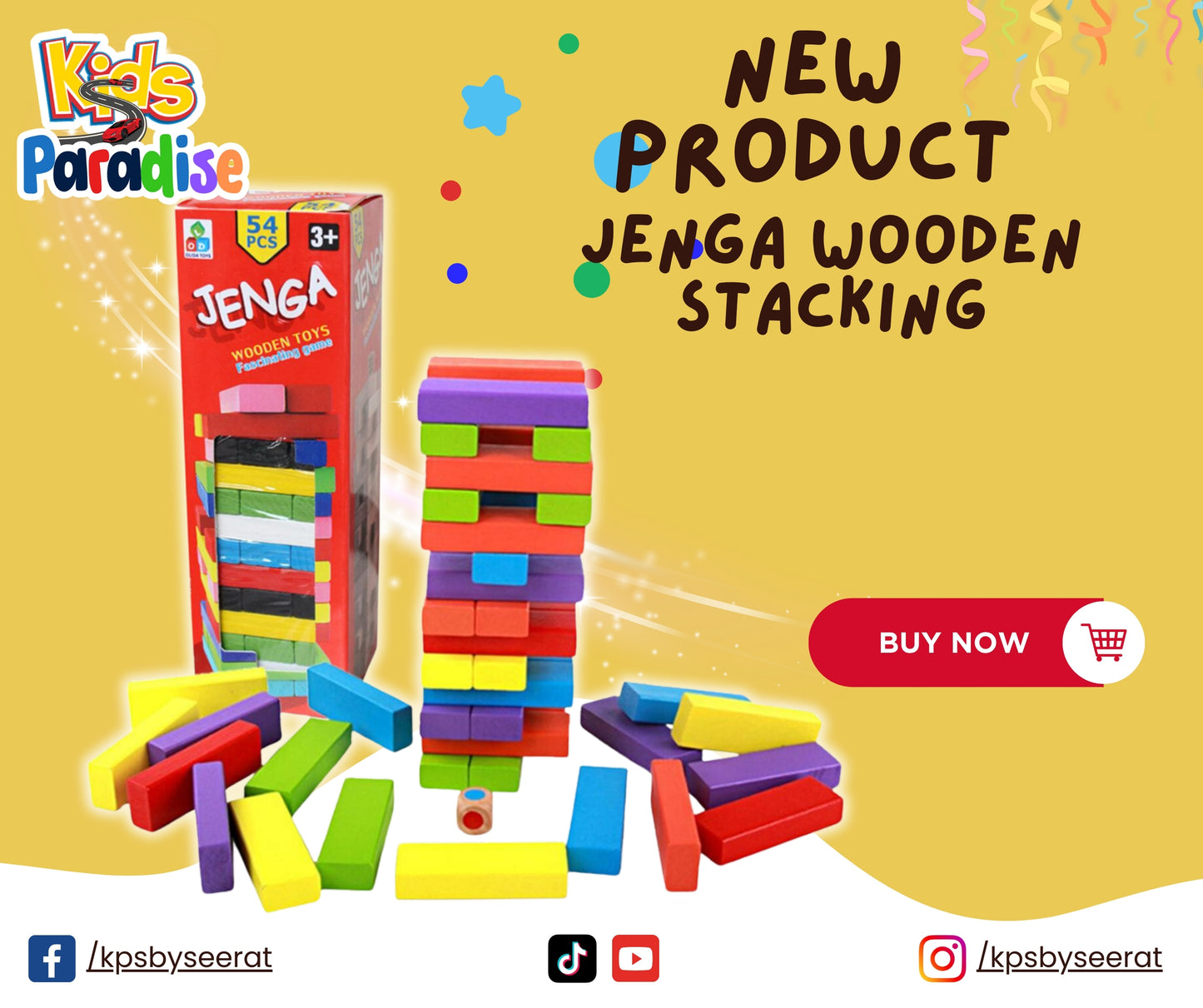 Jenga Wooden Stacking 52 Pieces with 2 Dice.