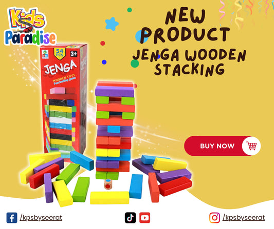 Jenga Wooden Stacking 52 Pieces with 2 Dice.