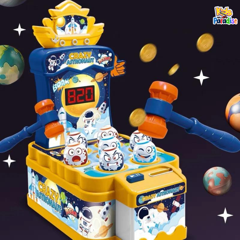 Kids Crazy Astronaut Mole Attack Hammer Game Toy Mini Mole Machine and Pounding Toy with Light and Sound