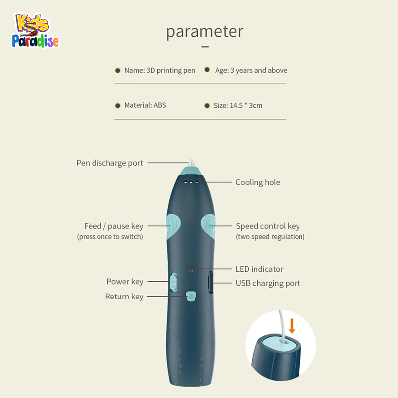 3D Drawing Pen USB Charging Creative Toy Gift For Kids