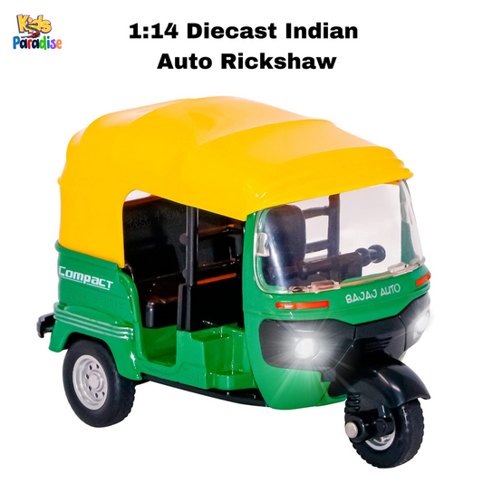 1:14 Scale Simulated Alloy Indian Auto Rickshaw Bike Diecast Model Green & Black