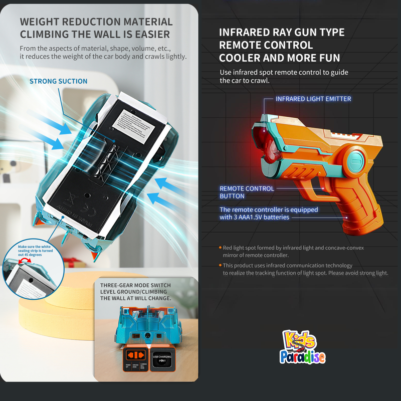 Infrared Ray Tracking Wall Climbing Car With Laser Gun 360° Rotating