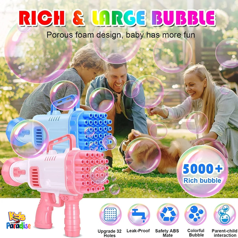 36 Holes Super Rocket Bubble Making Toy Gun with Bubble Solution Water Gun in Blue and Pink Colour