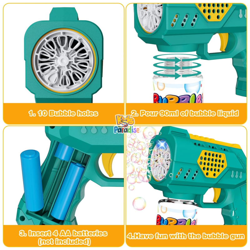 10 Hole Bubble Gun Led Dino Blasters for Kids