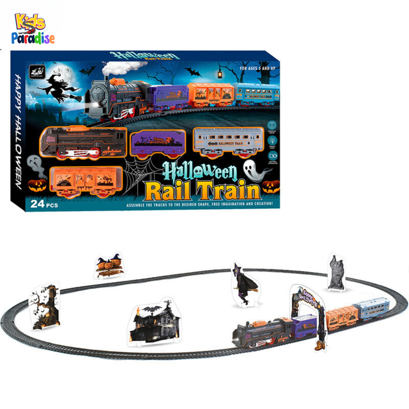 24Pcs Halloween Theme Rail Track Train Set 4299-69 with Sound and Light