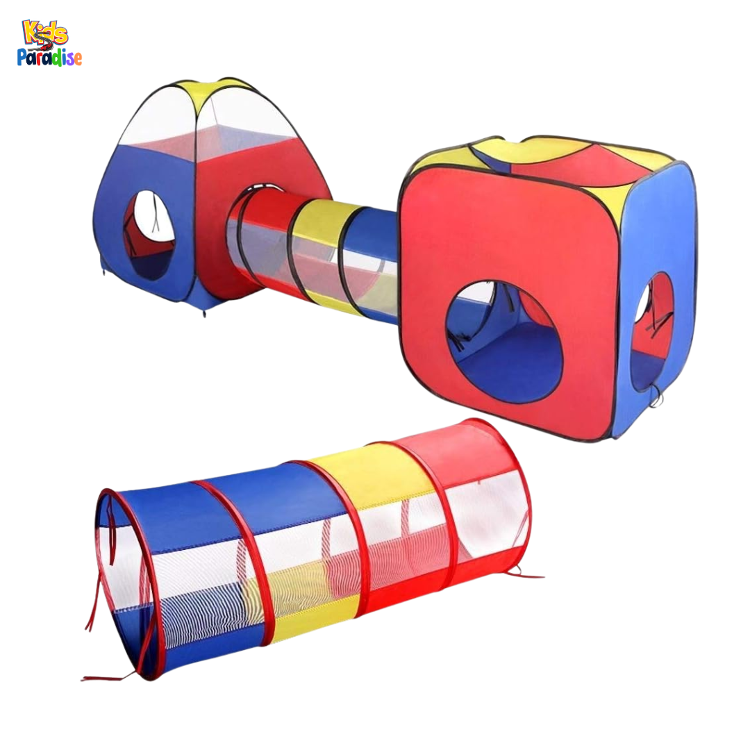 4-in-1 Foldable Kids Play Tent House with Tunnels – Play Cube, Dome & Tunnel Set