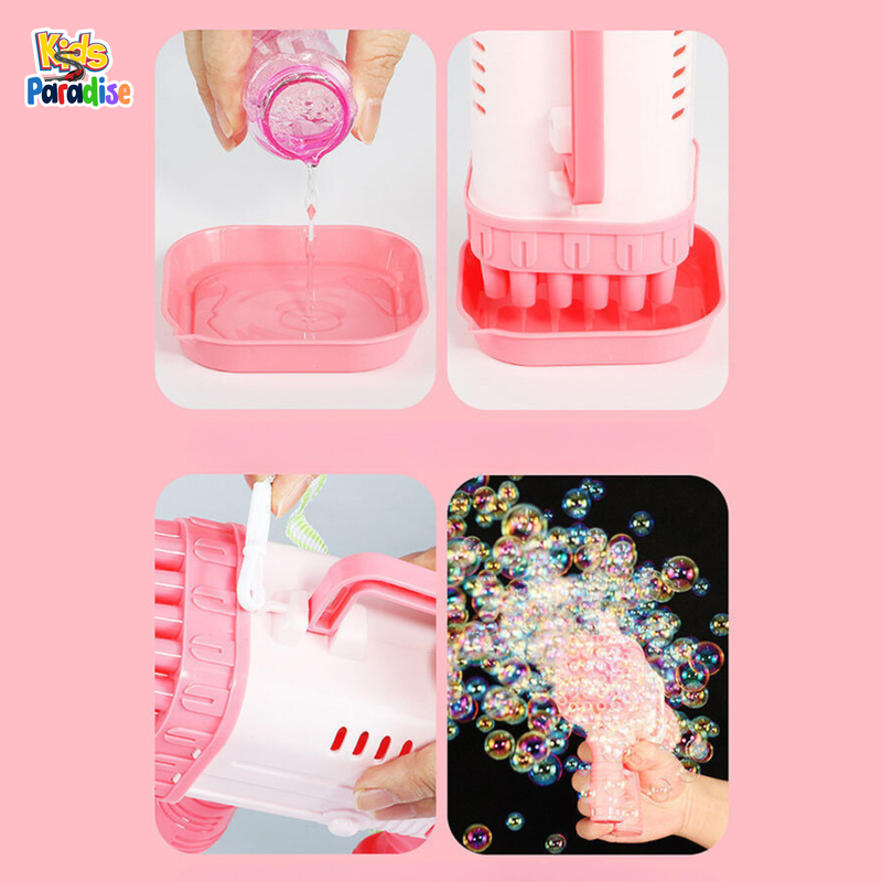 36 Holes Super Rocket Bubble Making Toy Gun with Bubble Solution Water Gun in Blue and Pink Colour