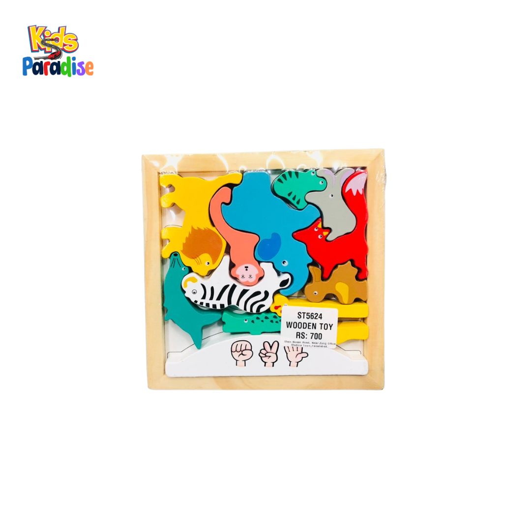 ST5624 Wooden Tetris-Style Animal, Number, and Vehicle Puzzles