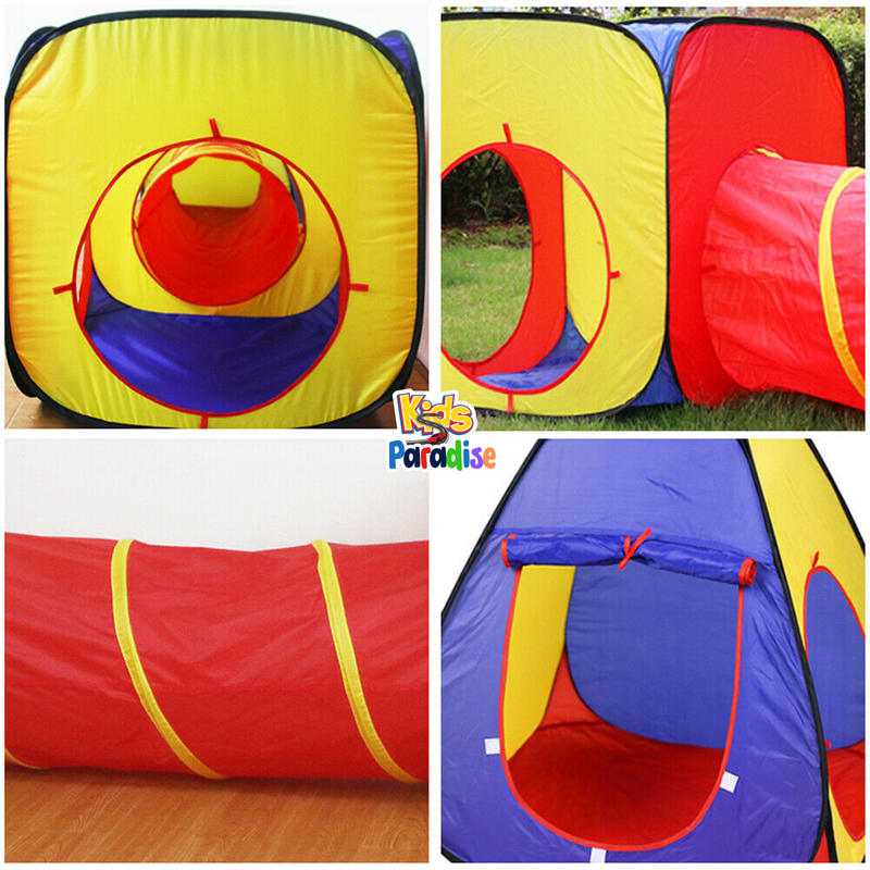 Boys Girls Gift Collapsible Children Play Tent Toy Games Toddlers Kids Playhouse 3-in-1 Play Tent Set