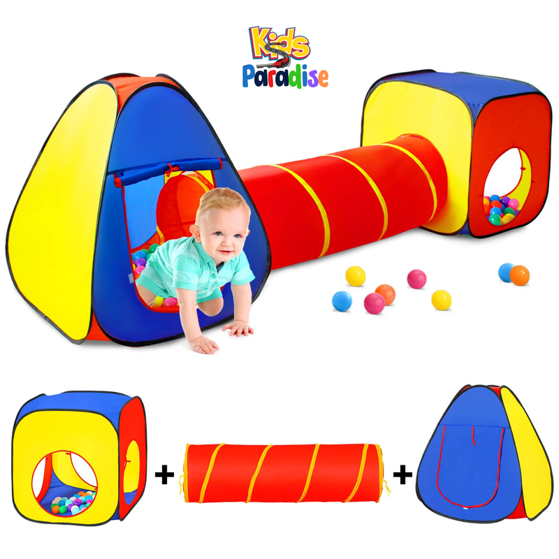 Boys Girls Gift Collapsible Children Play Tent Toy Games Toddlers Kids Playhouse 3-in-1 Play Tent Set