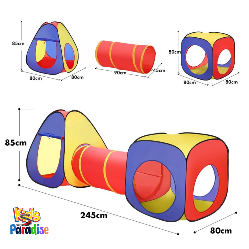 Boys Girls Gift Collapsible Children Play Tent Toy Games Toddlers Kids Playhouse 3-in-1 Play Tent Set