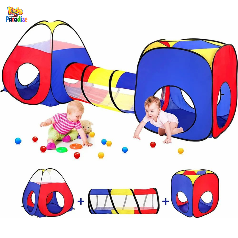 Boys Girls Gift Collapsible Children Play Tent Toy Games Toddlers Kids Playhouse 3-in-1 Play Tent Set