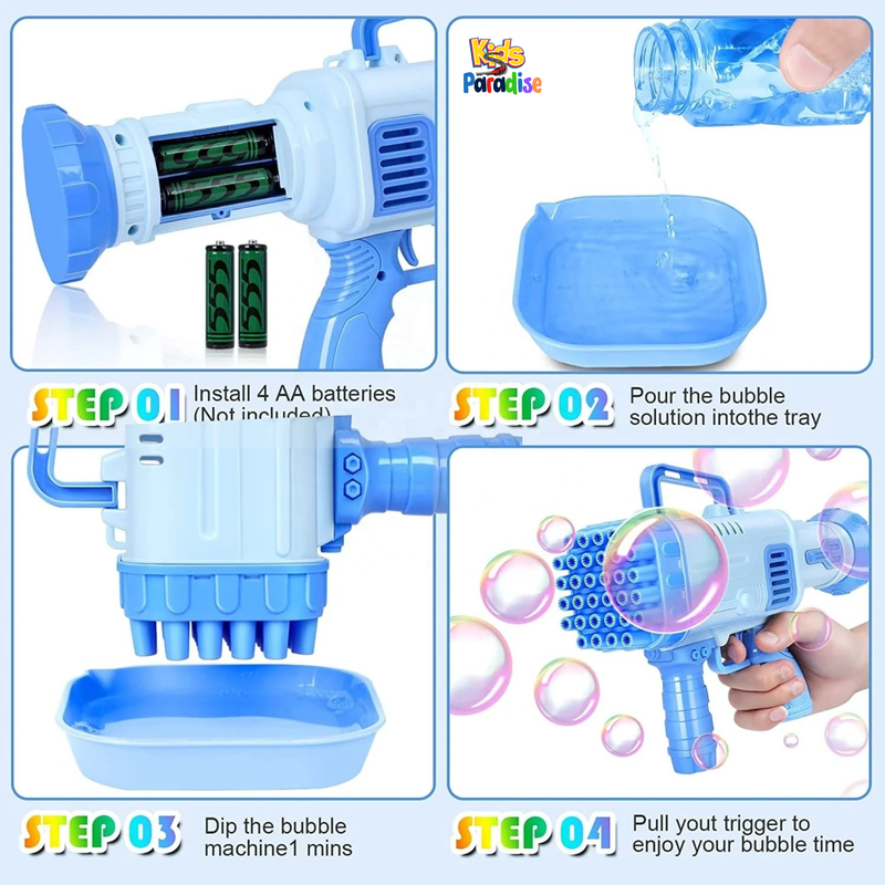 36 Holes Super Rocket Bubble Making Toy Gun with Bubble Solution Water Gun in Blue and Pink Colour
