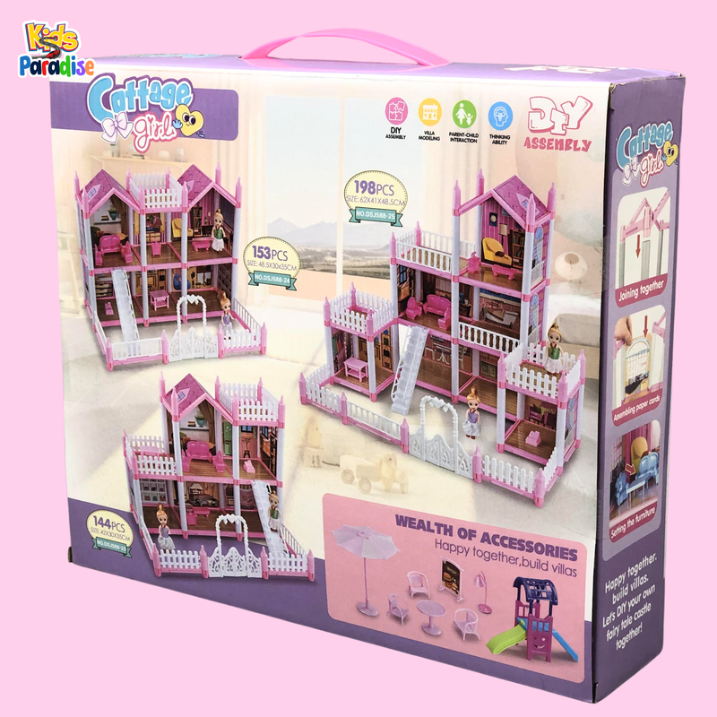 DIY Princess Doll House DSJ-588-26 Big Villa Collocation Home Furniture Puzzle Kit Family Set For Kids Children Girls Gift 201 Pieces