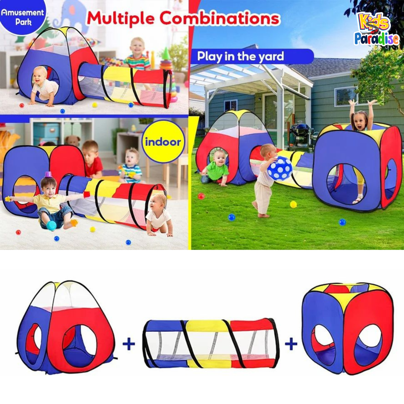 Boys Girls Gift Collapsible Children Play Tent Toy Games Toddlers Kids Playhouse 3-in-1 Play Tent Set