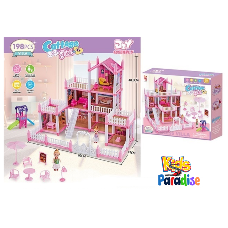 DIY Princess Doll House DSJ-588-25 Big Villa Collocation Home Furniture Puzzle Kit Family Set For Kids Children Girls Gift 198 Pieces