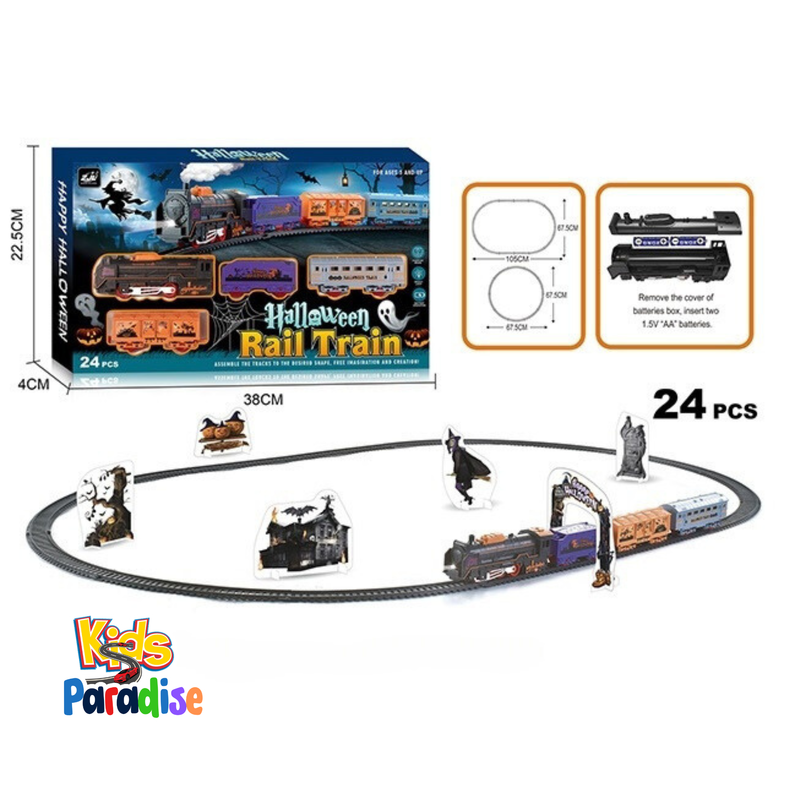 24Pcs Halloween Theme Rail Track Train Set 4299-69 with Sound and Light