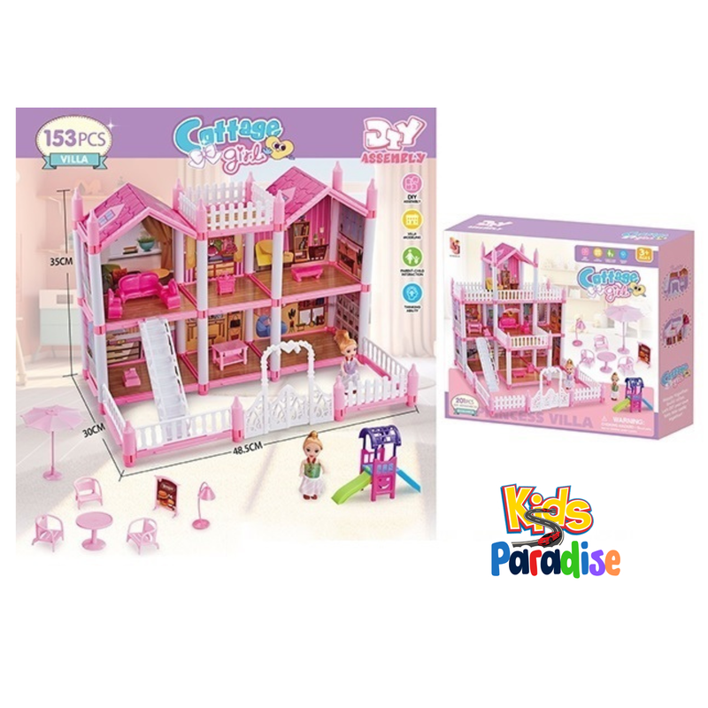 DIY Princess Doll House DSJ-588-24 Big Villa Collocation Home Furniture Puzzle Kit Family Set For Kids Children Girls Gift 153 Pieces