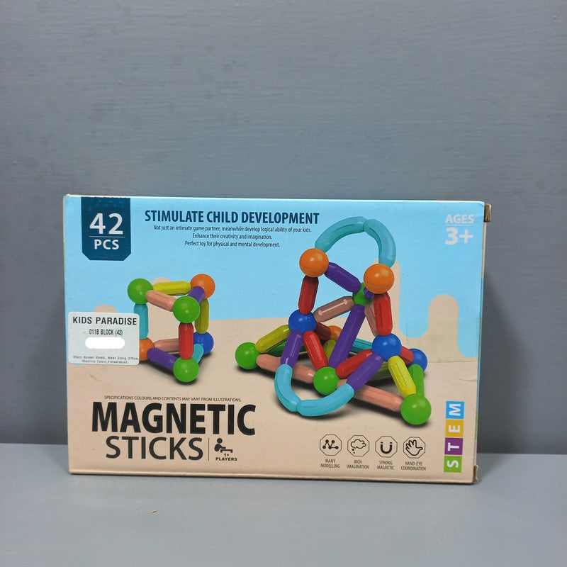 FiddleTiles 42 Pcs Magnetic Blocks Sticks Construction Building, Learning Education Stem for Preschool Toddler Kids
