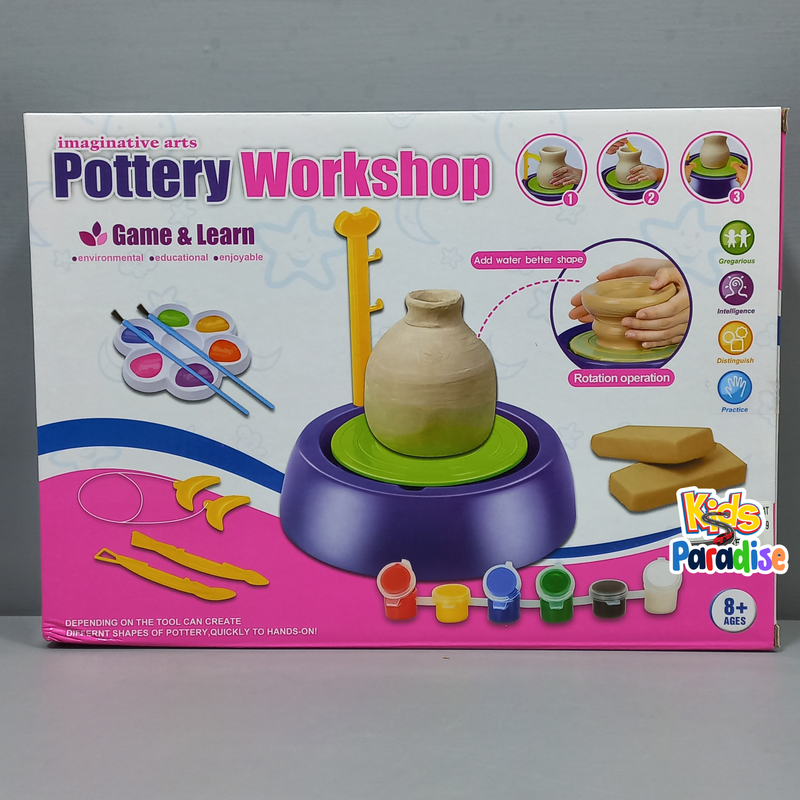 Pottery Studio, Clay Pottery Wheel Craft Kit for Kids Age 6 and Up
