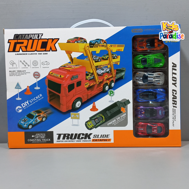 Catapult Truck Slide Super Skid Trailer Launcher Eject the Car Pack of 6 Cars