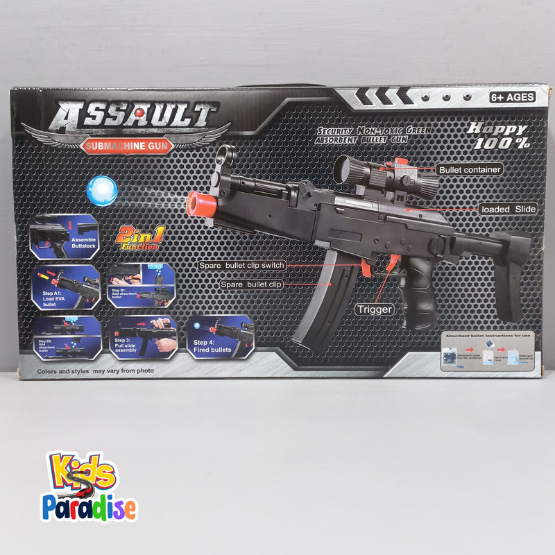 Assault Submachine Water and Soft Bullets Gun For Kids