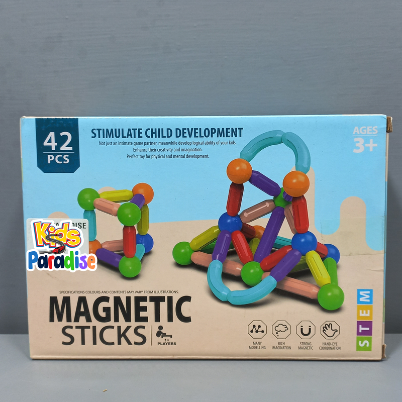 FiddleTiles 42 Pcs Magnetic Blocks Sticks Construction Building, Learning Education Stem for Preschool Toddler Kids