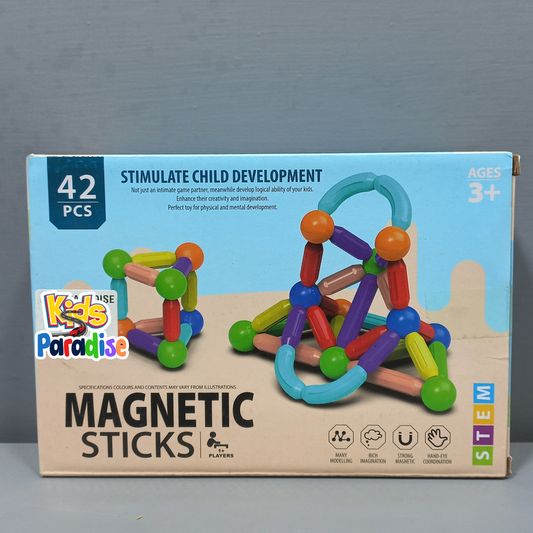 FiddleTiles 42 Pcs Magnetic Blocks Sticks Construction Building, Learning Education Stem for Preschool Toddler Kids