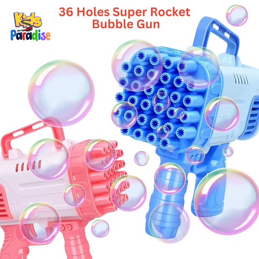 36 Holes Super Rocket Bubble Making Toy Gun with Bubble Solution Water Gun in Blue and Pink Colour