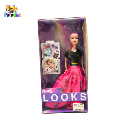 Stylish Beauty LOOKS Fashion Doll with Pink Hair and Long Skirt for Girls