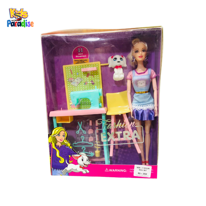 Creative Fashion Tailor Doll Set with Sewing Machine and Pet Puppy