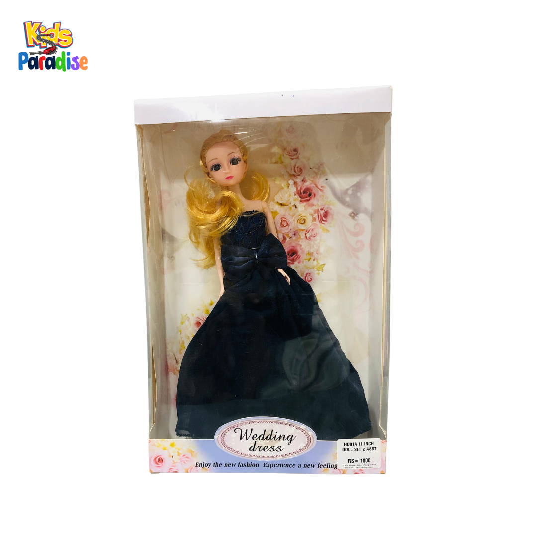 Elegant Wedding Dress Doll in Midnight Blue Formal Gown for Girls