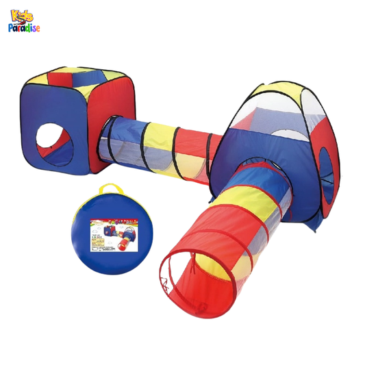 4-in-1 Foldable Kids Play Tent House with Tunnels – Play Cube, Dome & Tunnel Set