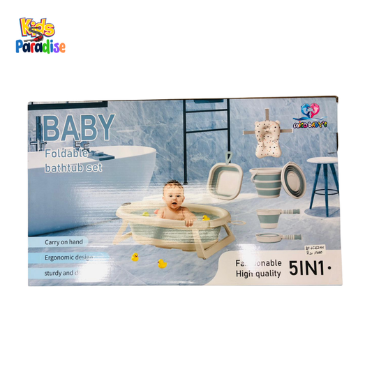 5-in-1 Foldable Baby Bathtub Set – Portable, Ergonomic & High-Quality Bath Set for Newborns and Infants