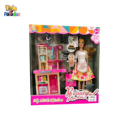 Beautiful Kitchen Doll Set with Miniature Stove and Cooking Utensils