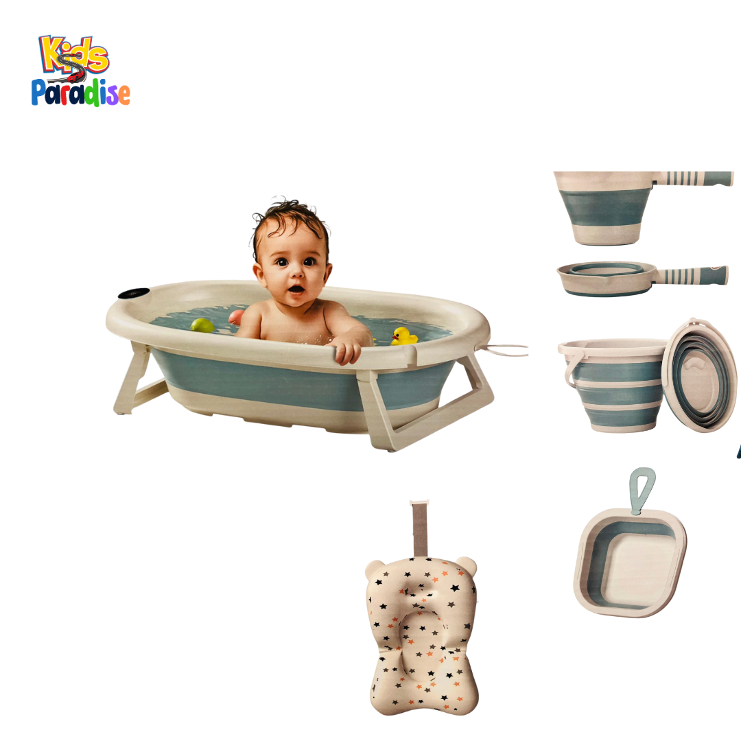 5-in-1 Foldable Baby Bathtub Set – Portable, Ergonomic & High-Quality Bath Set for Newborns and Infants