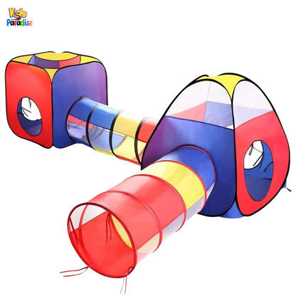 4-in-1 Foldable Kids Play Tent House with Tunnels – Play Cube, Dome & Tunnel Set