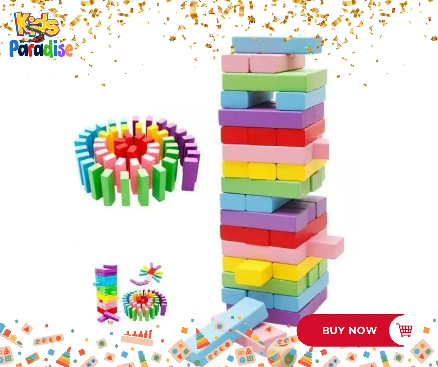 Jenga Wooden Stacking 52 Pieces with 2 Dice.