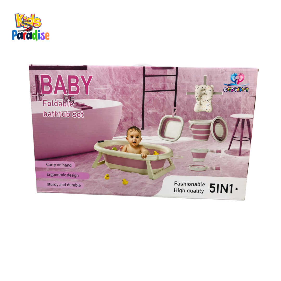 5-in-1 Foldable Baby Bathtub Set – Portable, Ergonomic & High-Quality Bath Set for Newborns and Infants