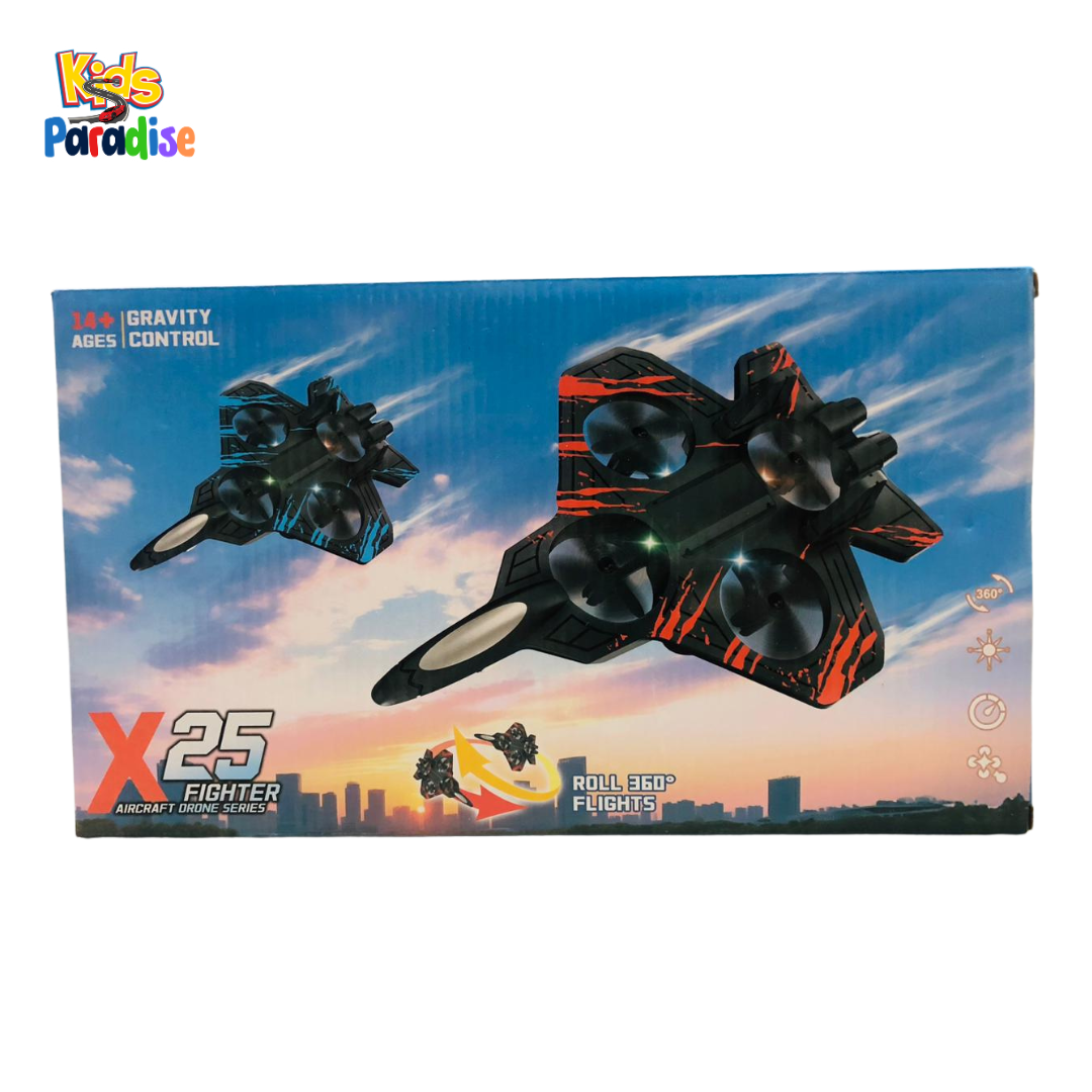 X25 Fighter Aircraft Drone – Gravity Control RC Jet with 360° Flips | Kids Drone Toy