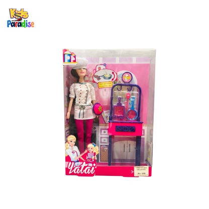 Yatai Chef Doll Kitchen Play Set with Stove and Cooking Accessories for Kids